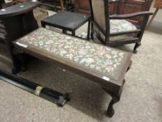 OAK FRAMED RECTANGULAR FOOT STOOL WITH EMBROIDERED TOP