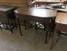 19TH CENTURY MAHOGANY FOLD-OVER CARD TABLE ON TURNED LEGS