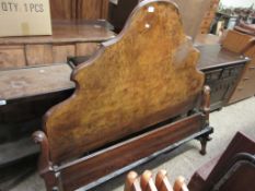 GOOD QUALITY BURR WALNUT BED ENDS WITH CARVED DETAIL TO FOOT, WIDTH APPROX 135CM