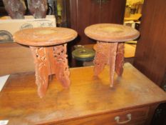 TWO SMALL CARVED EASTERN MINIATURE TABLES