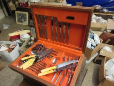 THREE VARIOUS CUTLERY CANTEENS CONTAINING VARIETY OF BONE HANDLED AND OTHER CUTLERY