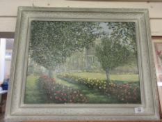 FRAMED OIL ON BOARD, HADDON HALL, DERBYSHIRE, UNSIGNED, APPROX 39 X 50CM