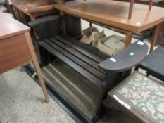 EARLY 20TH CENTURY OAK BENCH WITH SLATTED SEAT, BEARS LABEL INSCRIBED "BUILT FROM TIMBERS EX HMS