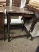 1940S OAK FRAMED RECTANGULAR SIDE TABLE WITH BARLEY TWIST SUPPORTS