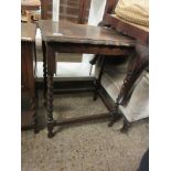 1940S OAK FRAMED RECTANGULAR SIDE TABLE WITH BARLEY TWIST SUPPORTS