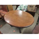 VICTORIAN MAHOGANY OVAL PEDESTAL BREAKFAST TABLE, BALUSTERED STEM AND QUADRUPED BASE, 135CM WIDE