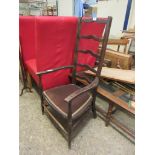 EARLY 20TH CENTURY UPHOLSTERED LADDERBACK CHAIR, HEIGHT APPROX 104CM