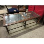GLASS TOPPED REPRODUCTION COFFEE TABLE, APPROX 123CM X 53CM