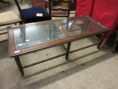 GLASS TOPPED REPRODUCTION COFFEE TABLE, APPROX 123CM X 53CM