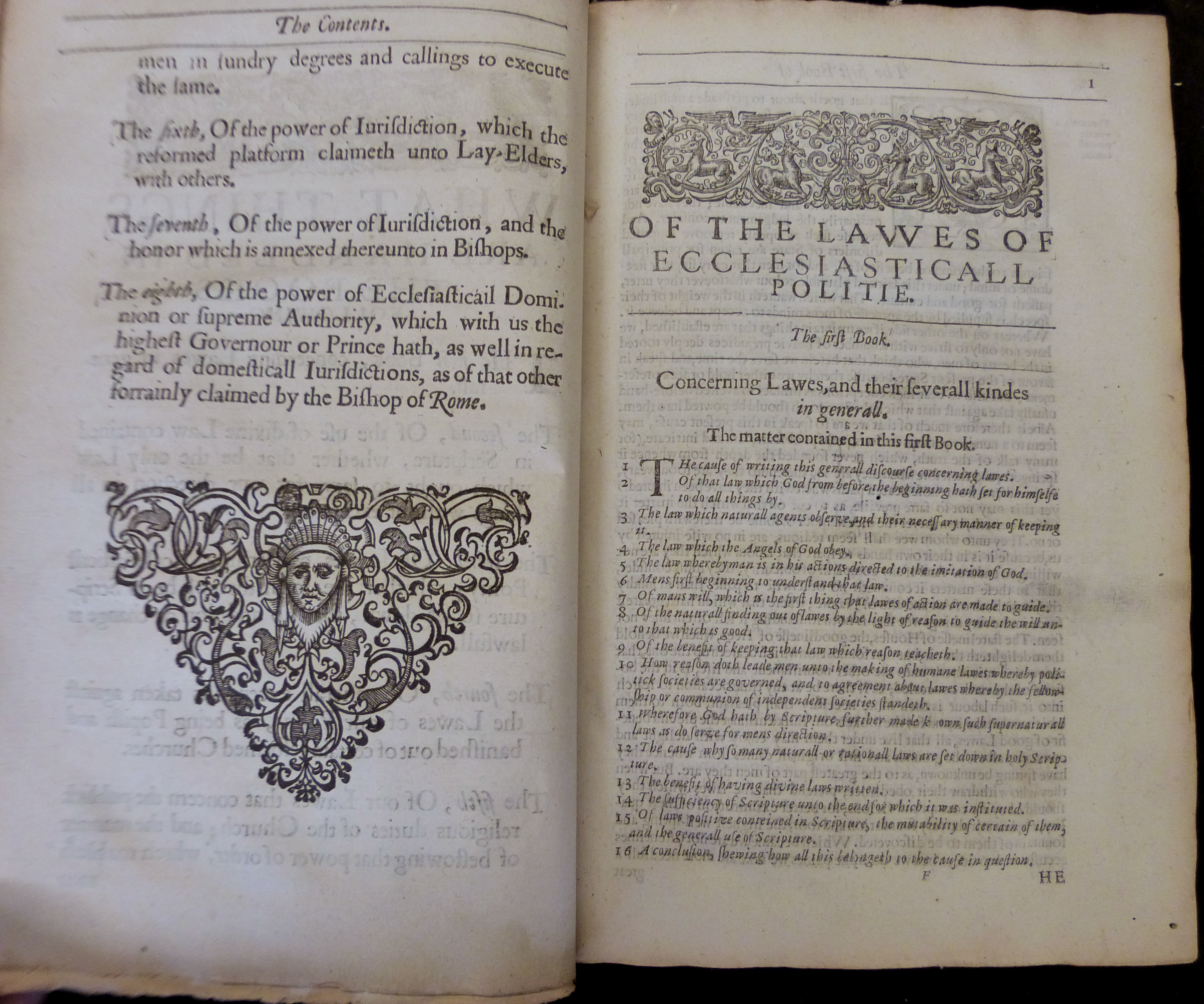 RICHARD HOOKER: THE LAWES OF ECCLESIASTICAL POLITE EIGHT BOOKES, London, printed by Richard Bishop - Image 2 of 3