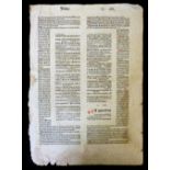 *INCUNABULA, leaf from a Latin Bible, Isaiah Chapter 4 and parts Chapter 3 and 5, 2 columns flanked