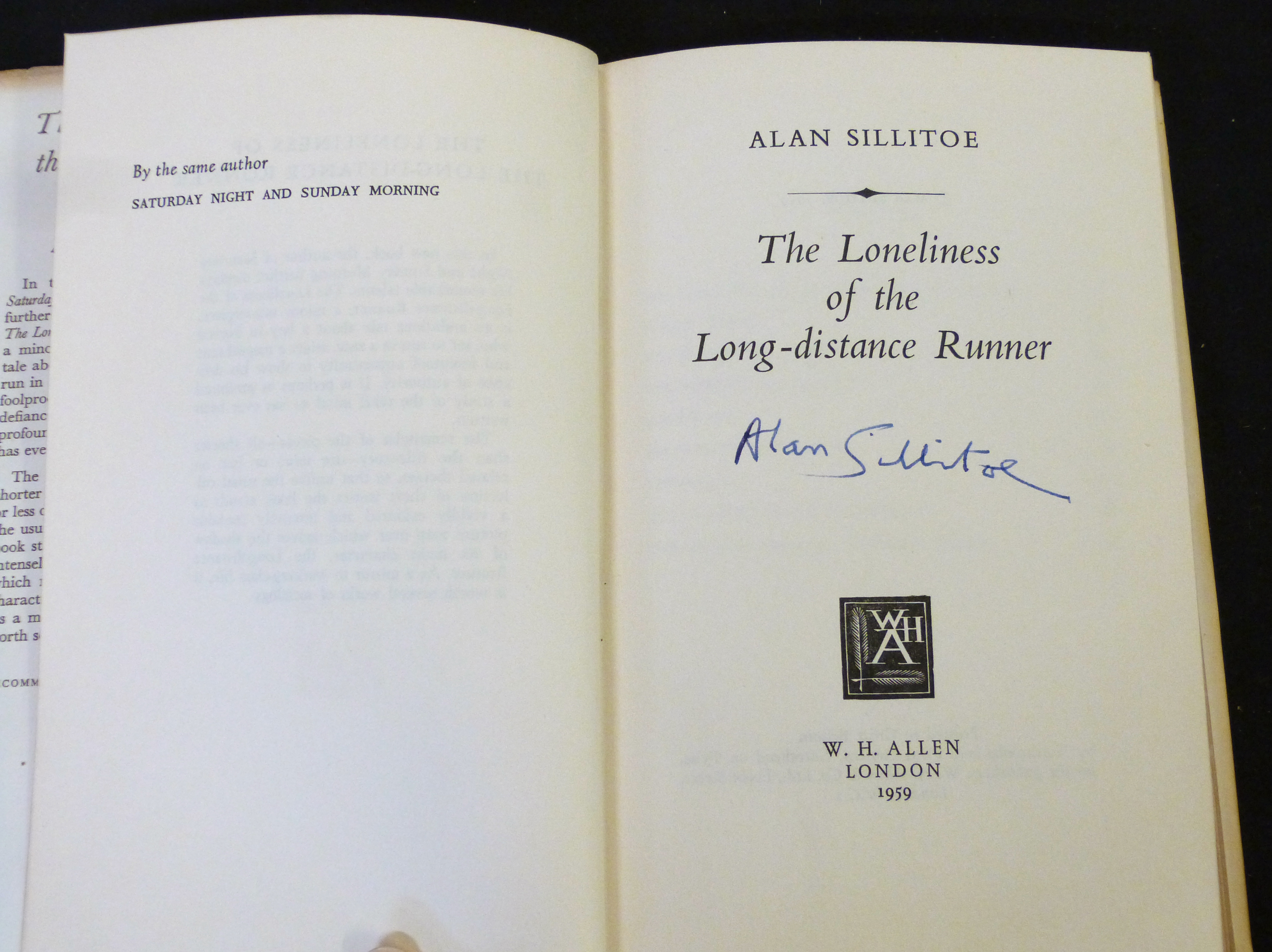 ALAN SILLITOE: THE LONELINESS OF THE LONG-DISTANCE RUNNER, London, W H Allen, 1959, 1st edition, - Image 2 of 2