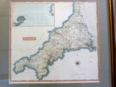 *SAMUEL JOHN NEELE: CORNWALL, engraved hand coloured map pub Cadell & Davies, 1814, inset Scilly