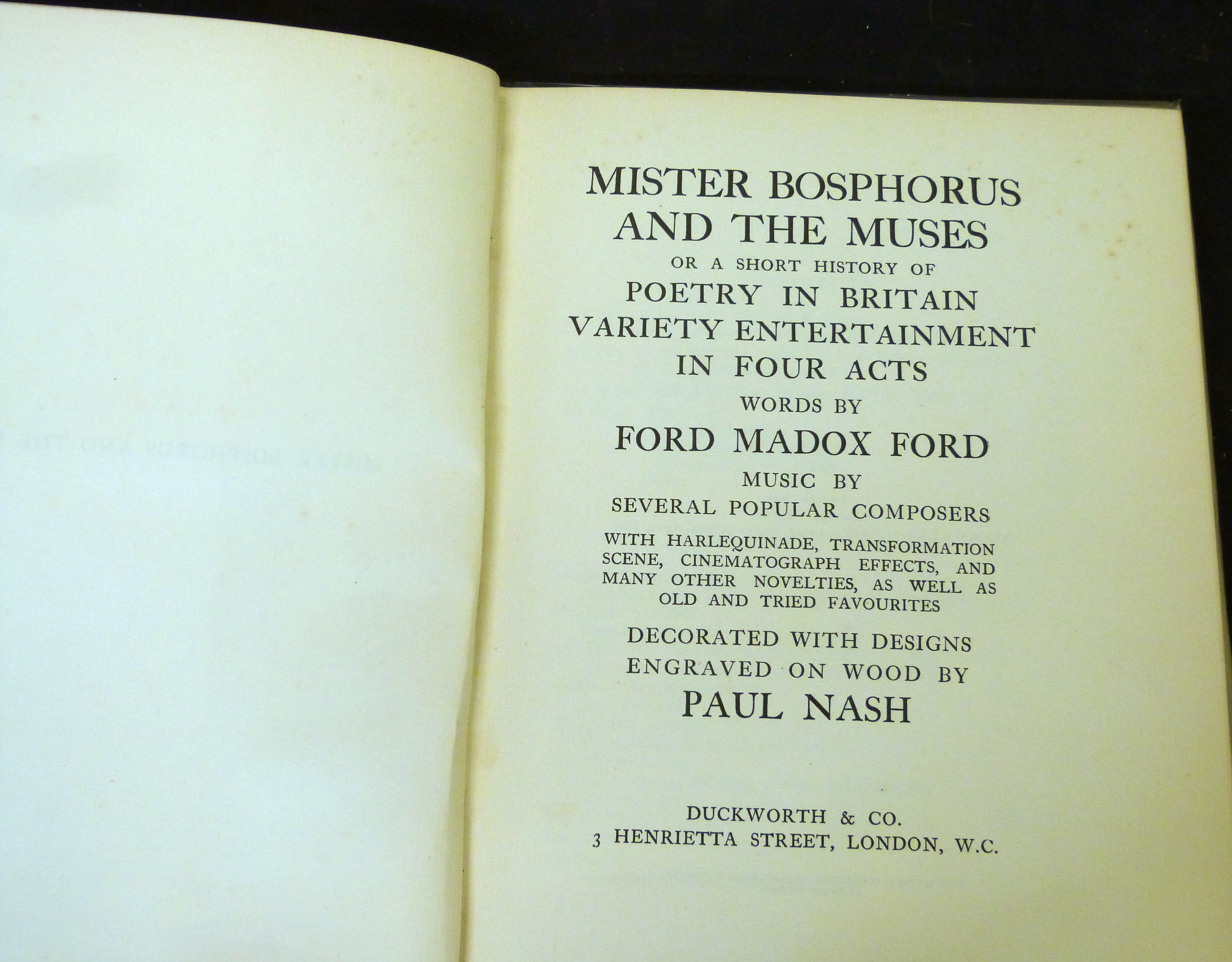 FORD MADOX FORD: MISTER BOSPHORUS AND THE MUSES..., ill Paul Nash, London, Duckworth, 1923, 1st - Image 2 of 2