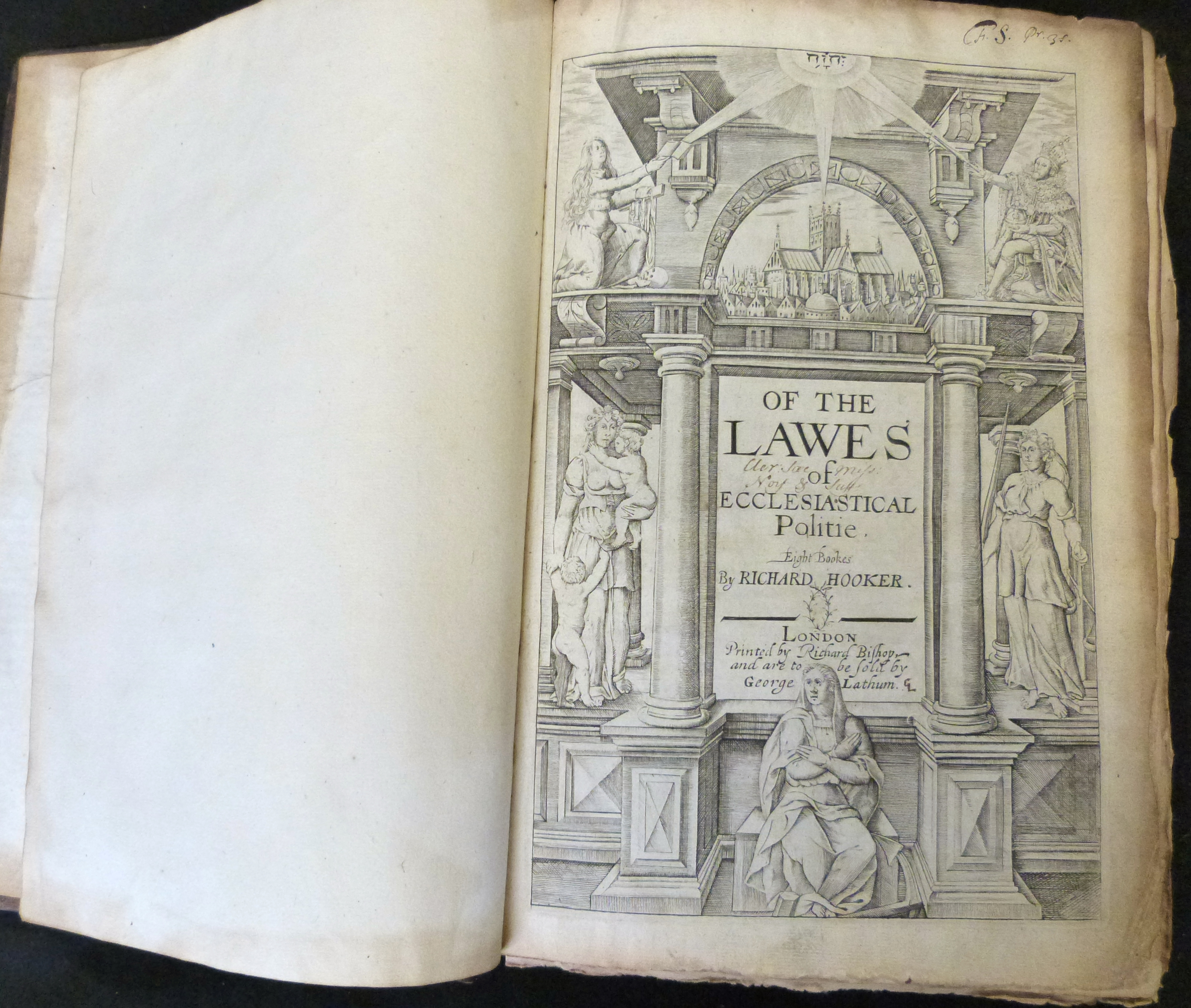 RICHARD HOOKER: THE LAWES OF ECCLESIASTICAL POLITE EIGHT BOOKES, London, printed by Richard Bishop