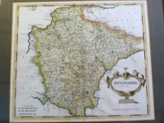 *ROBERT MORDEN: DEVONSHIRE, engraved hand coloured map circa 1753, approx 358 x 470mm, framed and