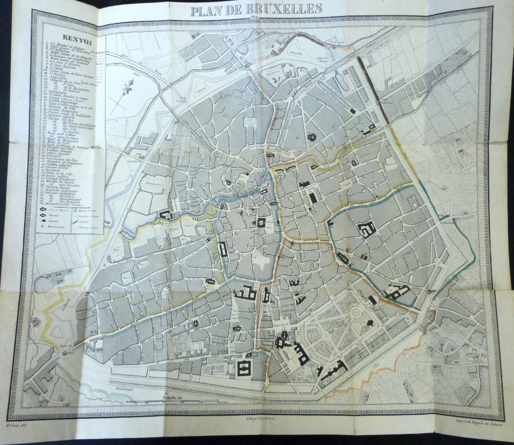 W CROW: PLAN DE BRUXELLES, part coloured folding lithoplan circa 1880, small split at one fold,