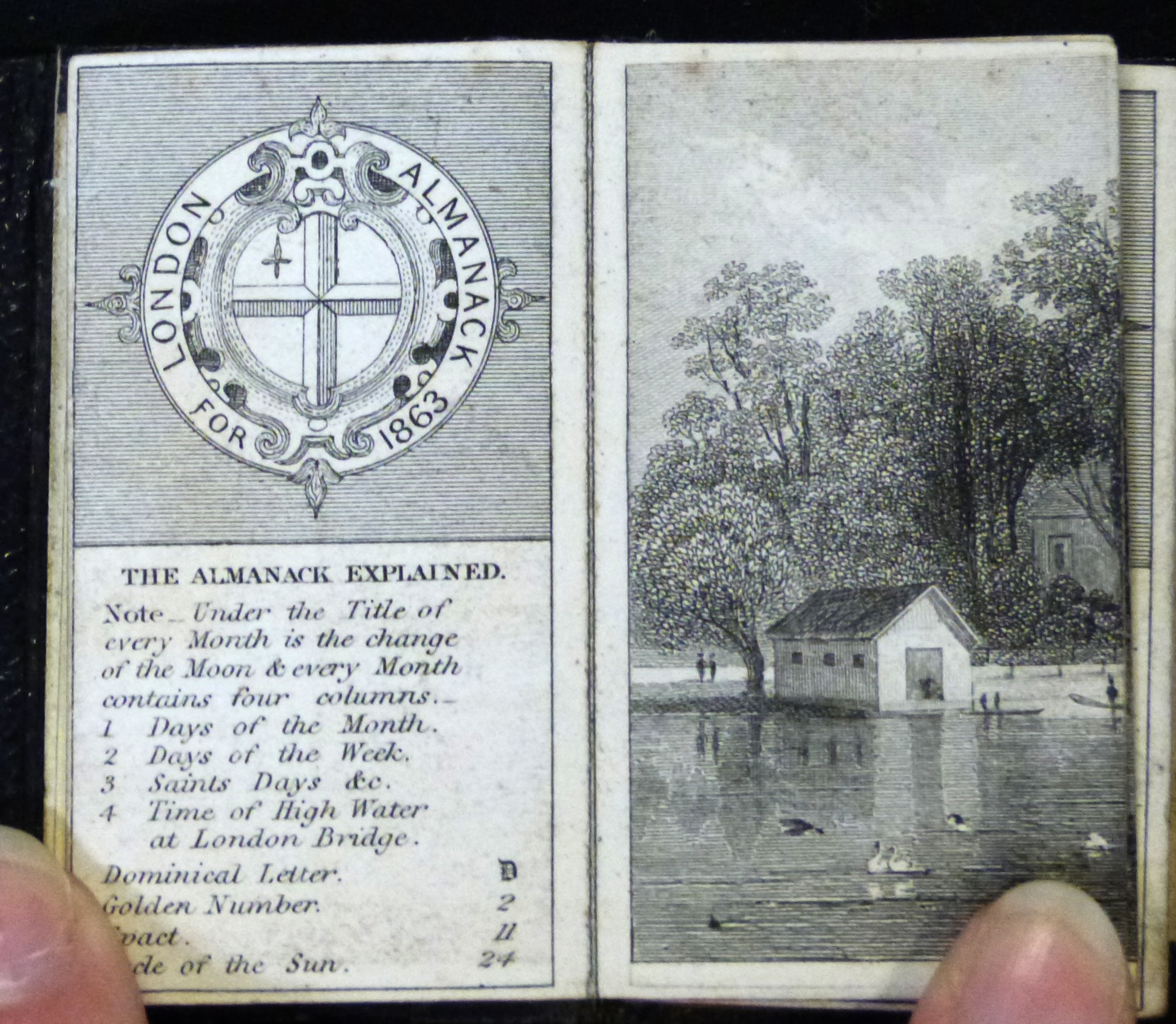 LONDON ALMANACK FOR 1863, [London 1862], miniature book, engraved view of Royal Humane Society's