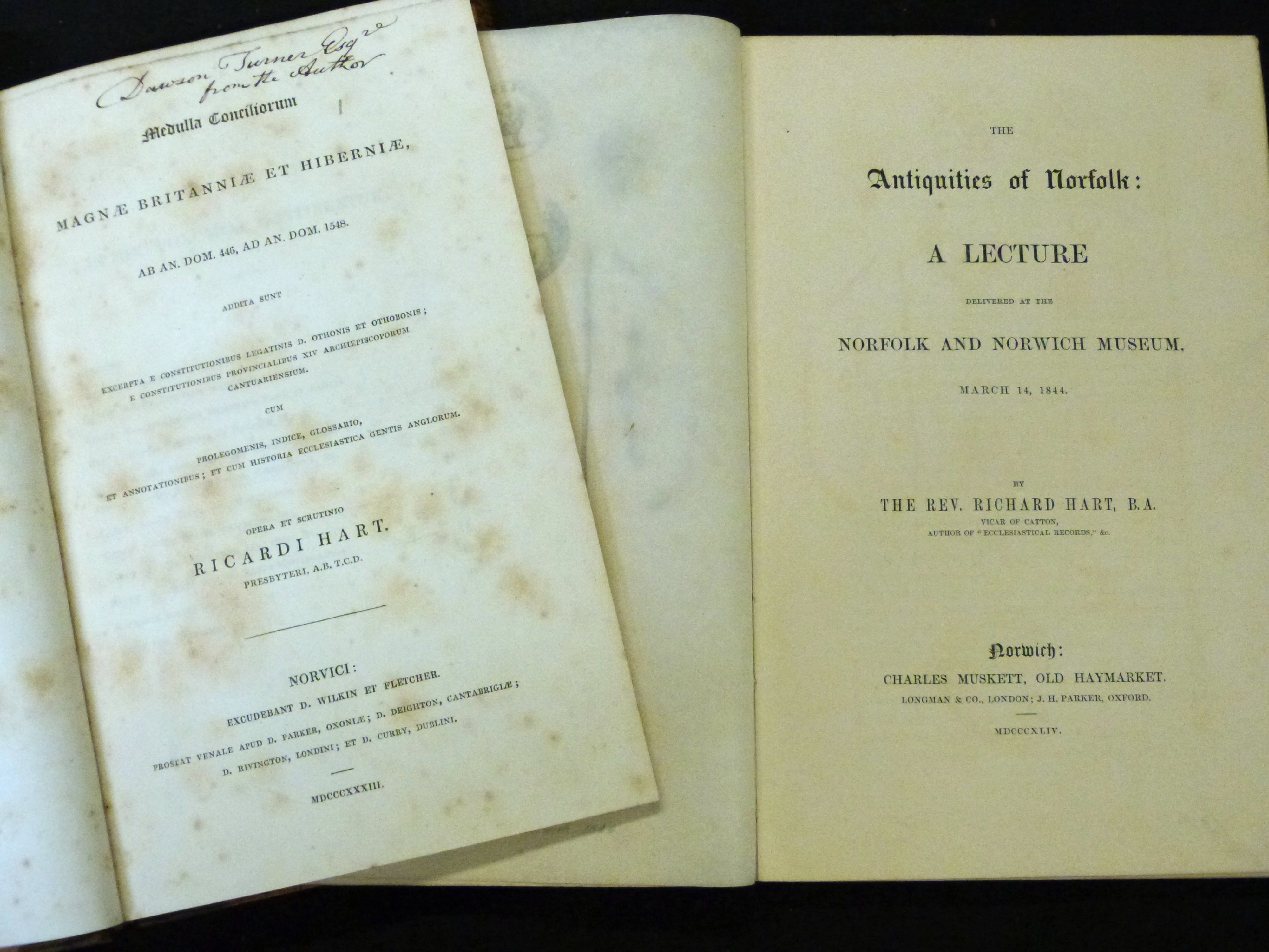 REV RICHARD HART: 3 titles: MEDULLA CONCILIORUM MAGNAE BRITANNIAE ET HIBERNIAE..., Norwich, Wilkin &