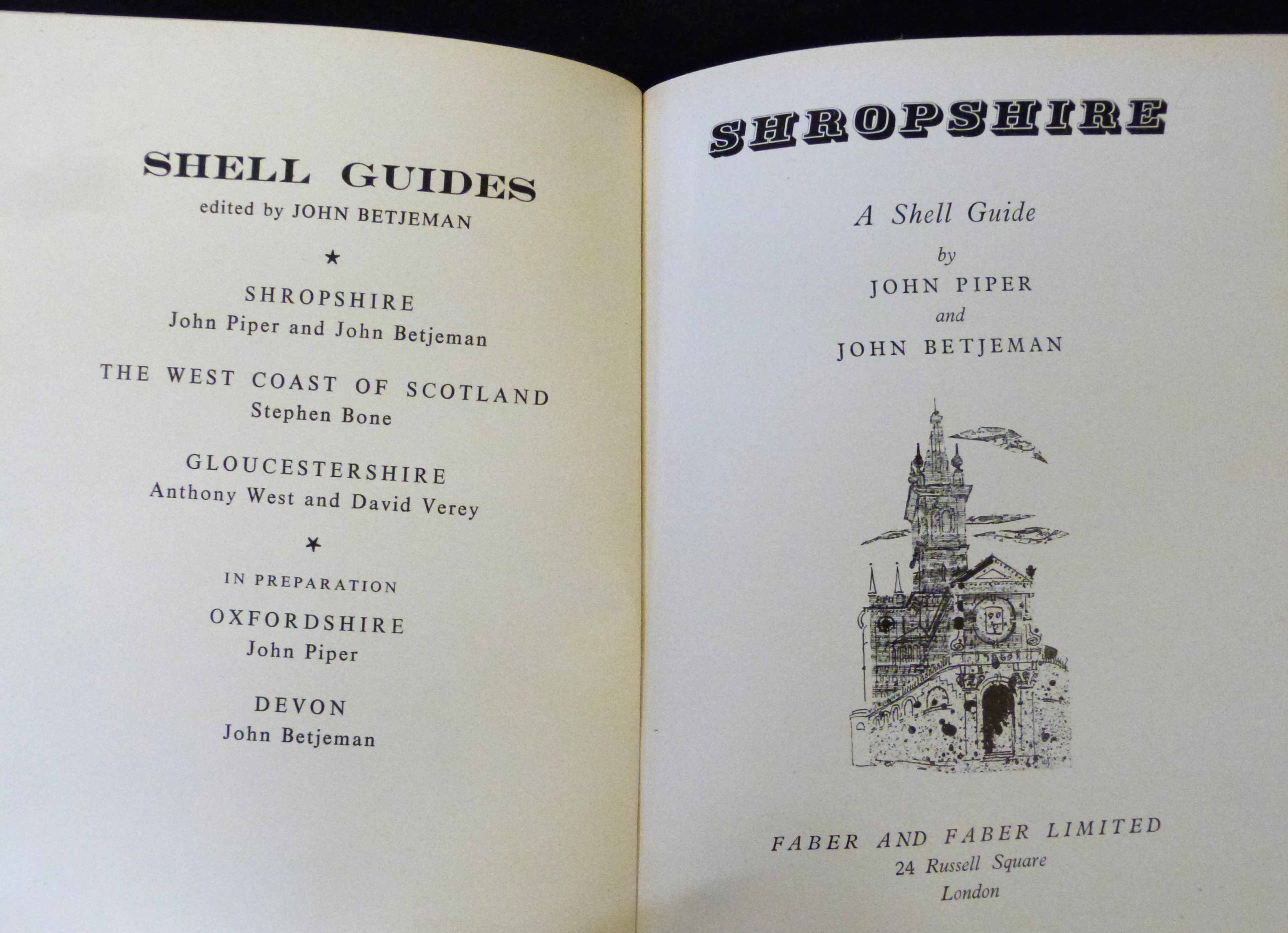 JOHN PIPER & JOHN BETJEMAN: SHROPSHIRE, A SHELL GUIDE, London, Faber & Faber, 1951, 1st edition, - Image 2 of 3