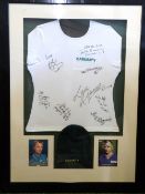 *CASUALTY T-SHIRT signed by 8 members of the cast, together with Casualty woollen cap and 2