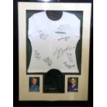 *CASUALTY T-SHIRT signed by 8 members of the cast, together with Casualty woollen cap and 2