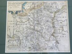 *CHRISTOPHER SAXTON/WILLIAM KIP: RADNOR COMITATUS QUEM SILVRES, engraved part hand coloured map circ