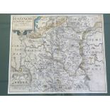 *CHRISTOPHER SAXTON/WILLIAM KIP: RADNOR COMITATUS QUEM SILVRES, engraved part hand coloured map circ