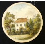 *Rare Victorian watercolour, intricately cut cobweb card with watercolour of a country cottage,