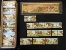*Crandall's of Montrose (Pennsylvania) set of vintage "Noah's Dominoes", 28 coloured litho wooden