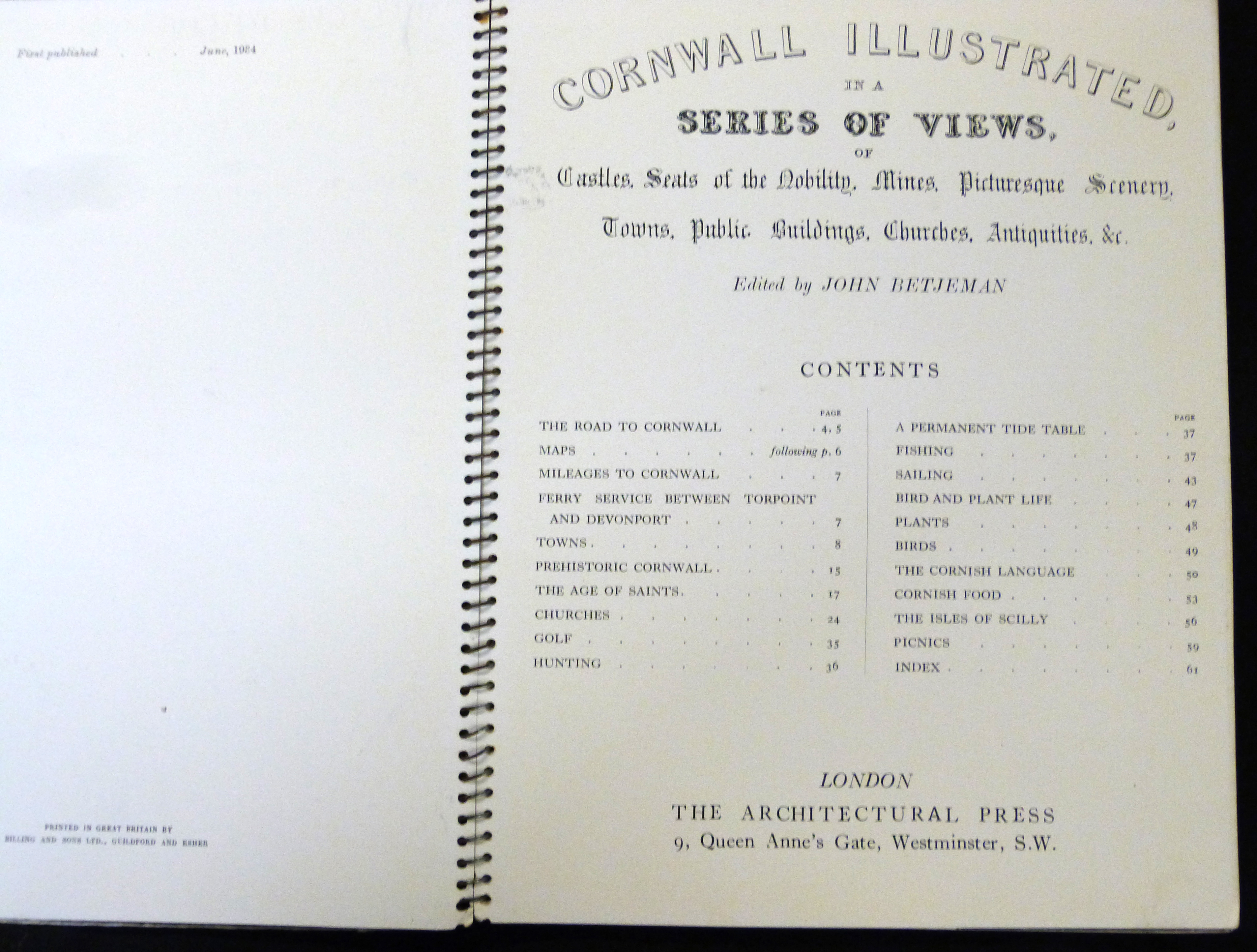 JOHN BETJEMAN (ED): CORNWALL, ILLUSTRATED IN A SERIES OF VIEWS, London, Architectural Press, 1934,