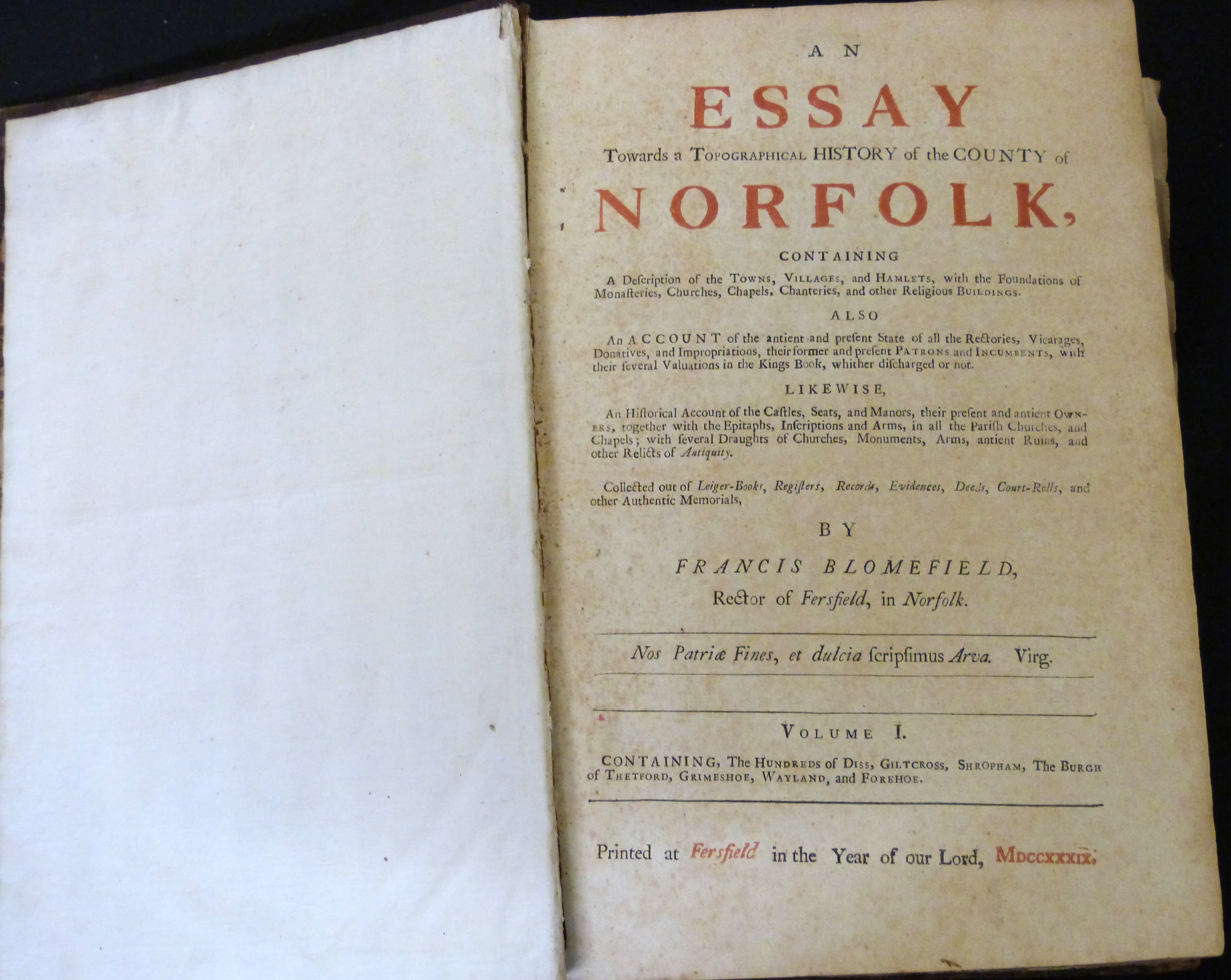 FRANCIS BLOMEFIELD: AN ESSAY TOWARDS A TOPOGRAPHICAL HISTORY OF THE COUNTY OF NORFOLK..., Fersfield, - Image 3 of 6