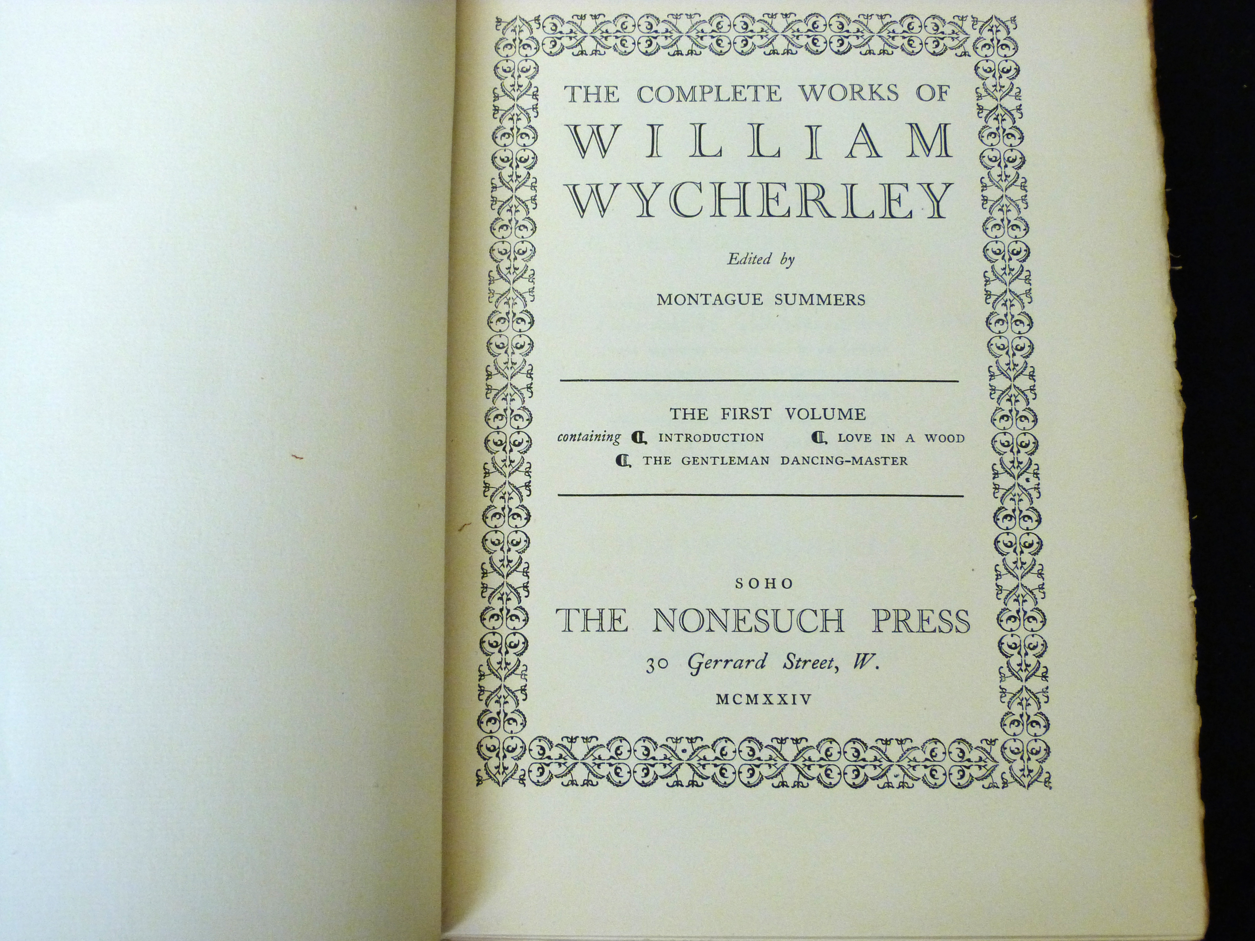 WILLIAM WICHERLEY: THE COMPLETE WORKS, ed Montague Summers, London, The Nonesuch Press, 1924, (950), - Image 3 of 3