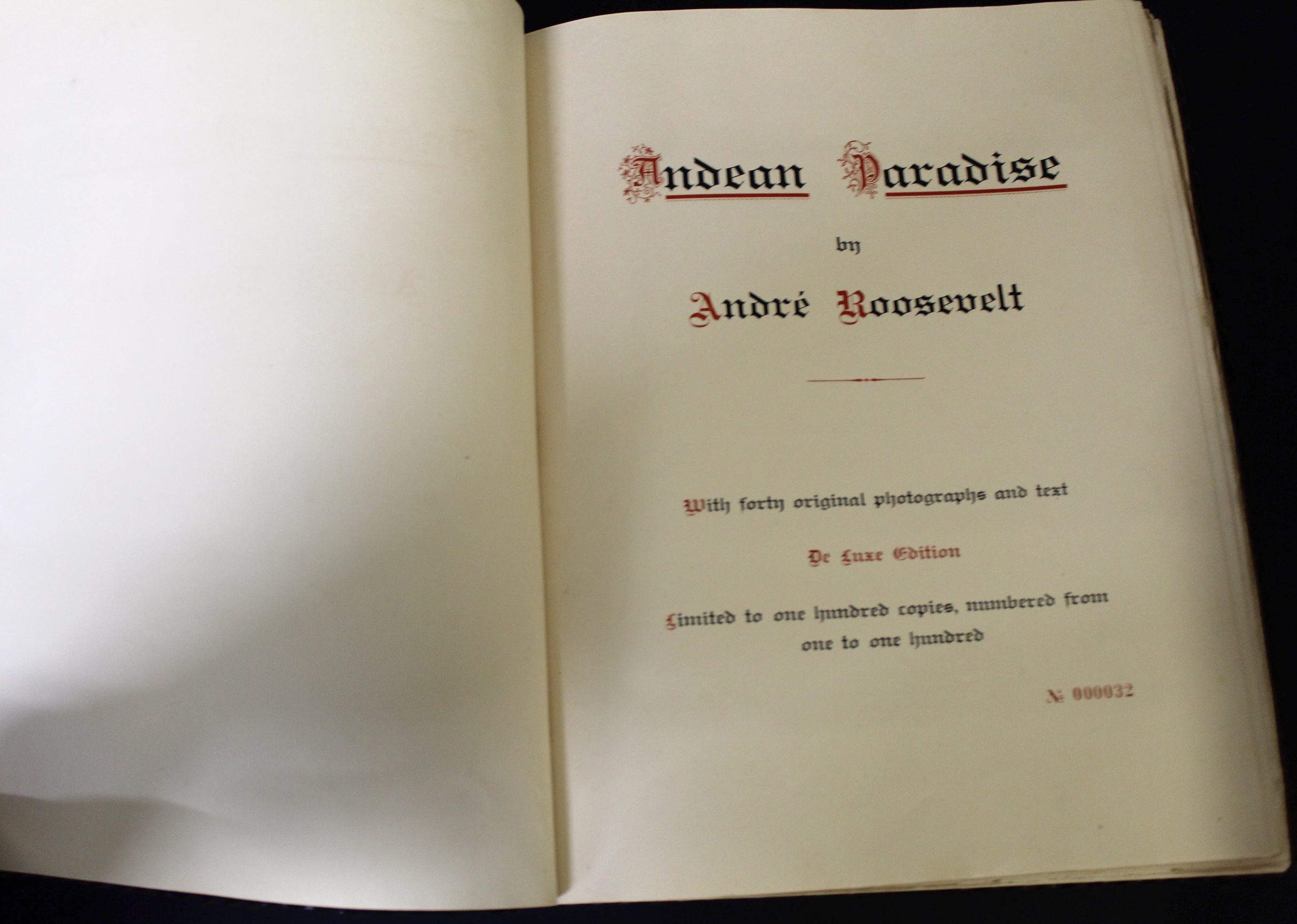 ANDRE ROOSEVELT: ANDEAN PARADISE, Quito Ecuador Candido Oriz Sanchez, 1939 (100), de luxe edition,