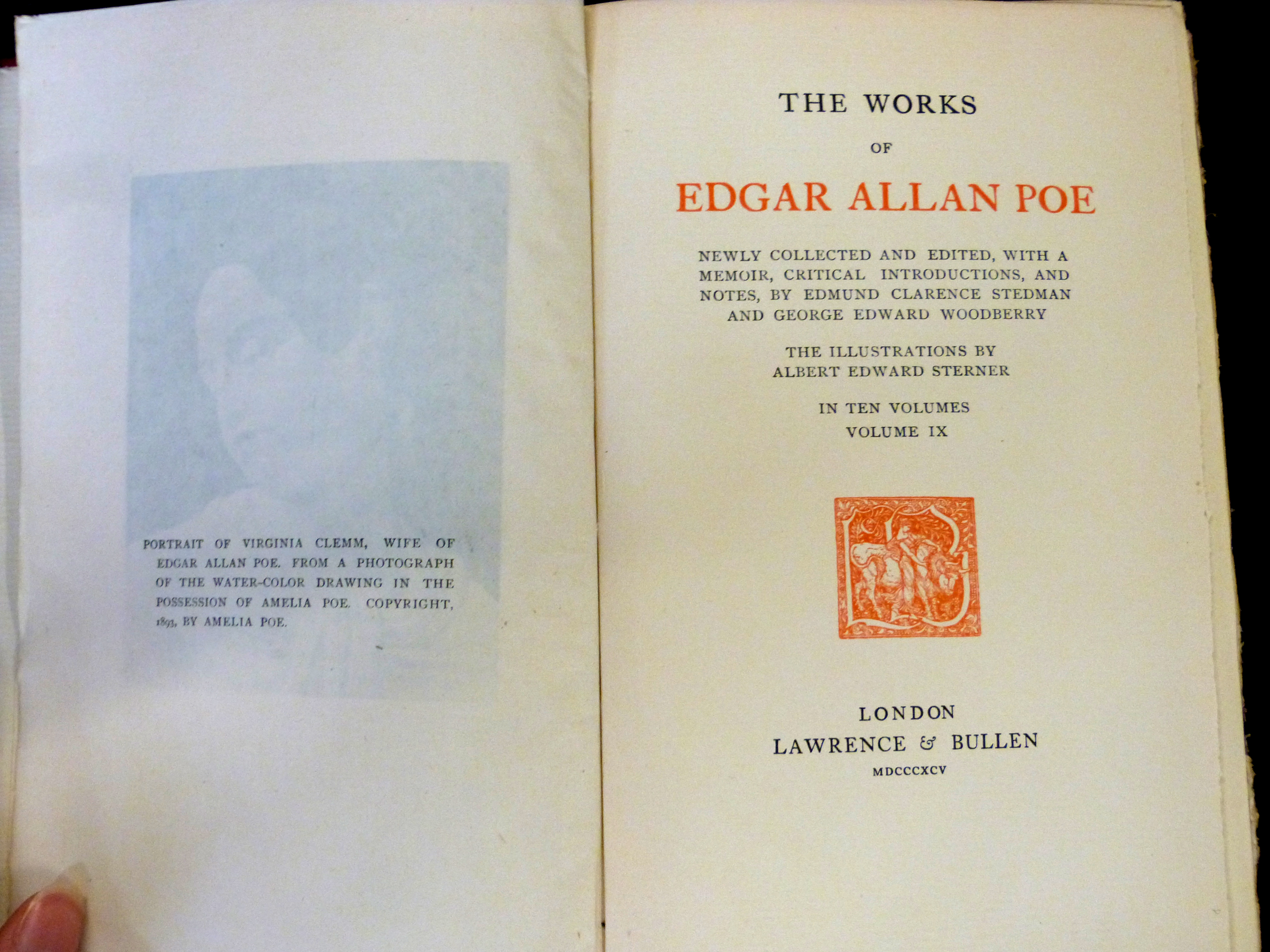 EDGAR ALLAN POE: THE WORKS, ill Albert Edward Sterner, London, Lawrence & Bullen, 1895, vols 1-2,