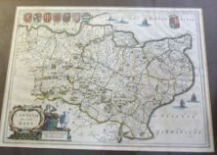 *JOHANNES BLAEU: CANTIUM VERNACULE KENT, engraved hand coloured map circa 1645, approx 380 x 520mm,