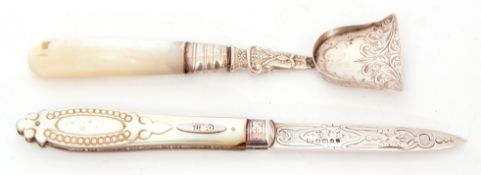 Mixed Lot: Victorian silver and mother of pearl fruit knife, the engraved blade Sheffield 1873,