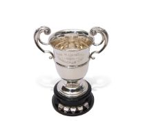 Large two-handled trophy 'The Hammond Challenge Cup' and base, Sheffield 1923, Walker & Hall, weight