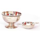 Mixed Lot: mid-20th century small silver pedestal bowl with gadrooned rim to a plain polished