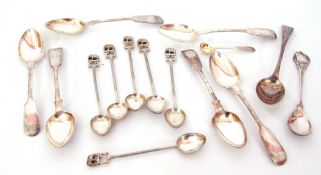 Mixed Lot: set of six Victorian Fiddle pattern tea spoons, London 1859, set of six tea spoons with