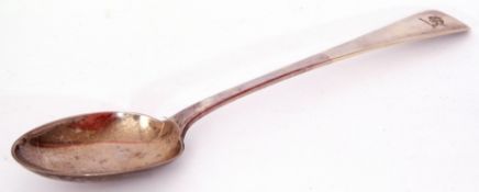 Late Victorian serving spoon in Old English pattern, the handle with armorial engraved griffon,