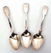 Group of three Georgian/Victorian table spoons in Fiddle pattern, including a pair, London 1808,