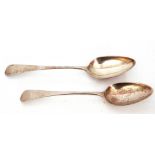 Two George III table spoons in Old English pattern, London 1796 and 1827, maker's mark Richard