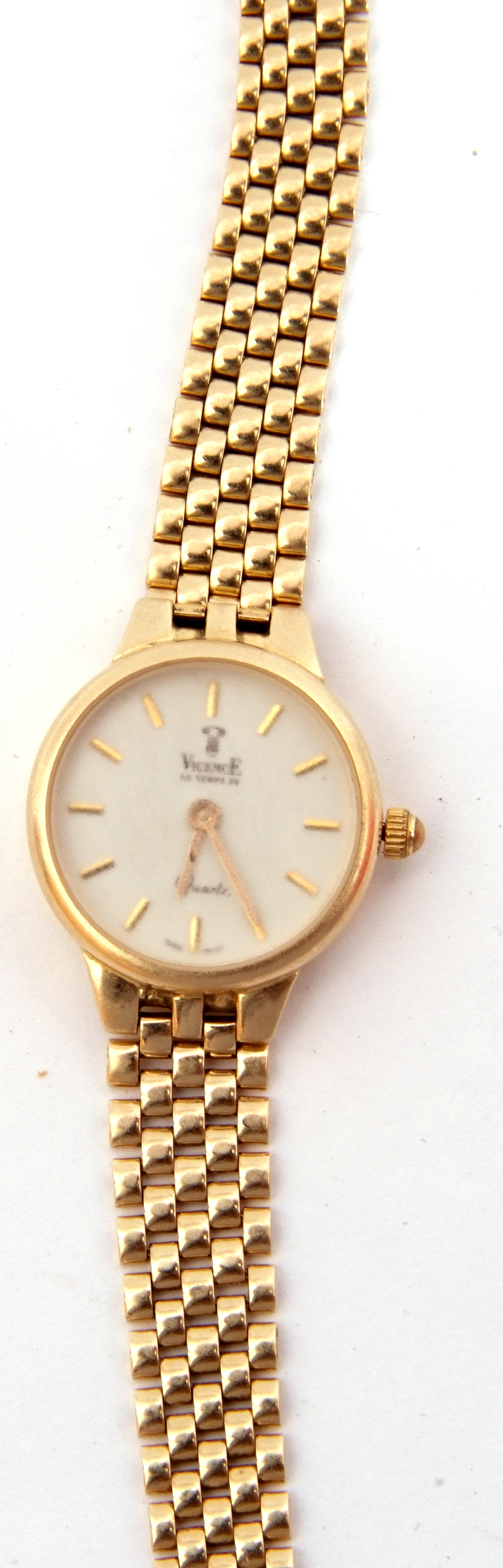 Ladies 14K stamped Vicence quartz wrist watch, a white coloured dial, 18mm diam, on a mini-link - Image 2 of 6