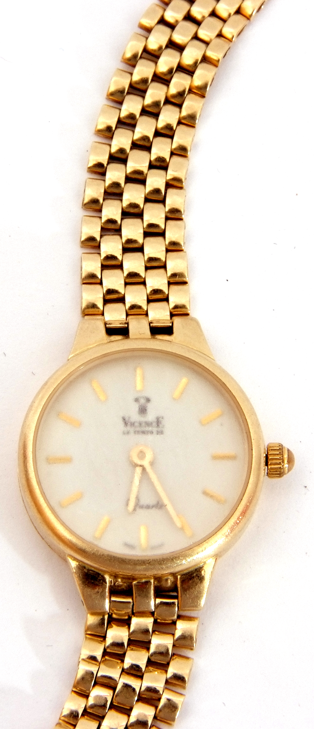 Ladies 14K stamped Vicence quartz wrist watch, a white coloured dial, 18mm diam, on a mini-link - Image 3 of 6