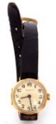 Ladies first quarter of 20th century import hallmarked 18ct gold cased wrist watch, black hands to a