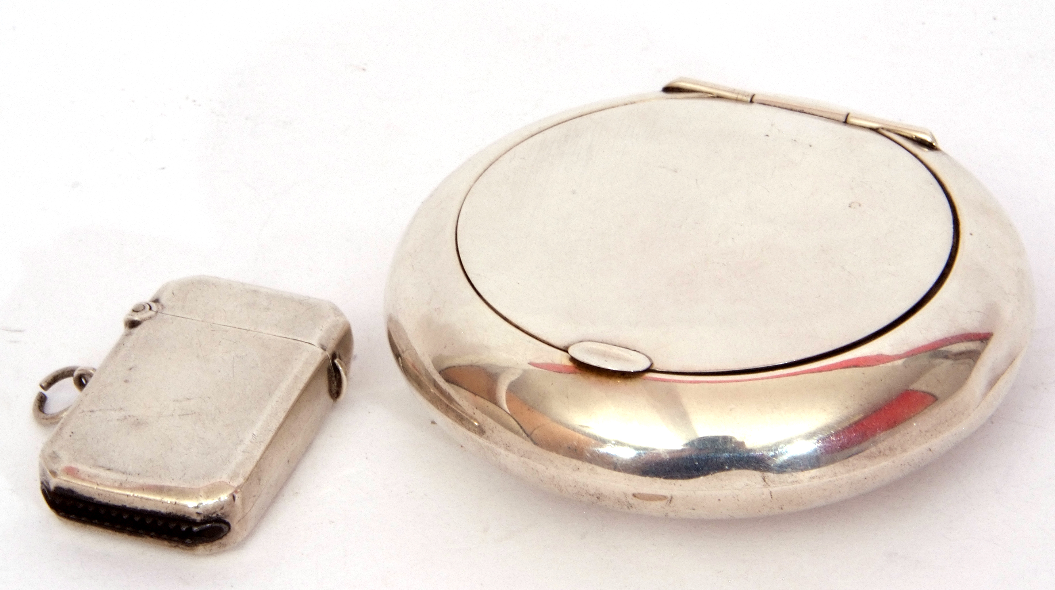 Mixed Lot: George VI silver pebble tobacco box, squeeze opening, gilt interior, the inside of the