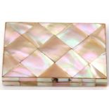 Victorian mother of pearl encased folding card case having foliate engraved diamond shaped panel,