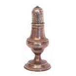 Georgian silver caster of baluster form, the chased domed lid pierced with a bead finial, 13cm high,