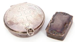 Mixed Lot: silver Communion wafer box of circular form, the hinged lid engraved with a Celtic